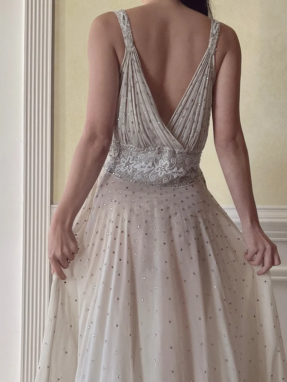 1930s Silk Crystal Embellished Dress - S
