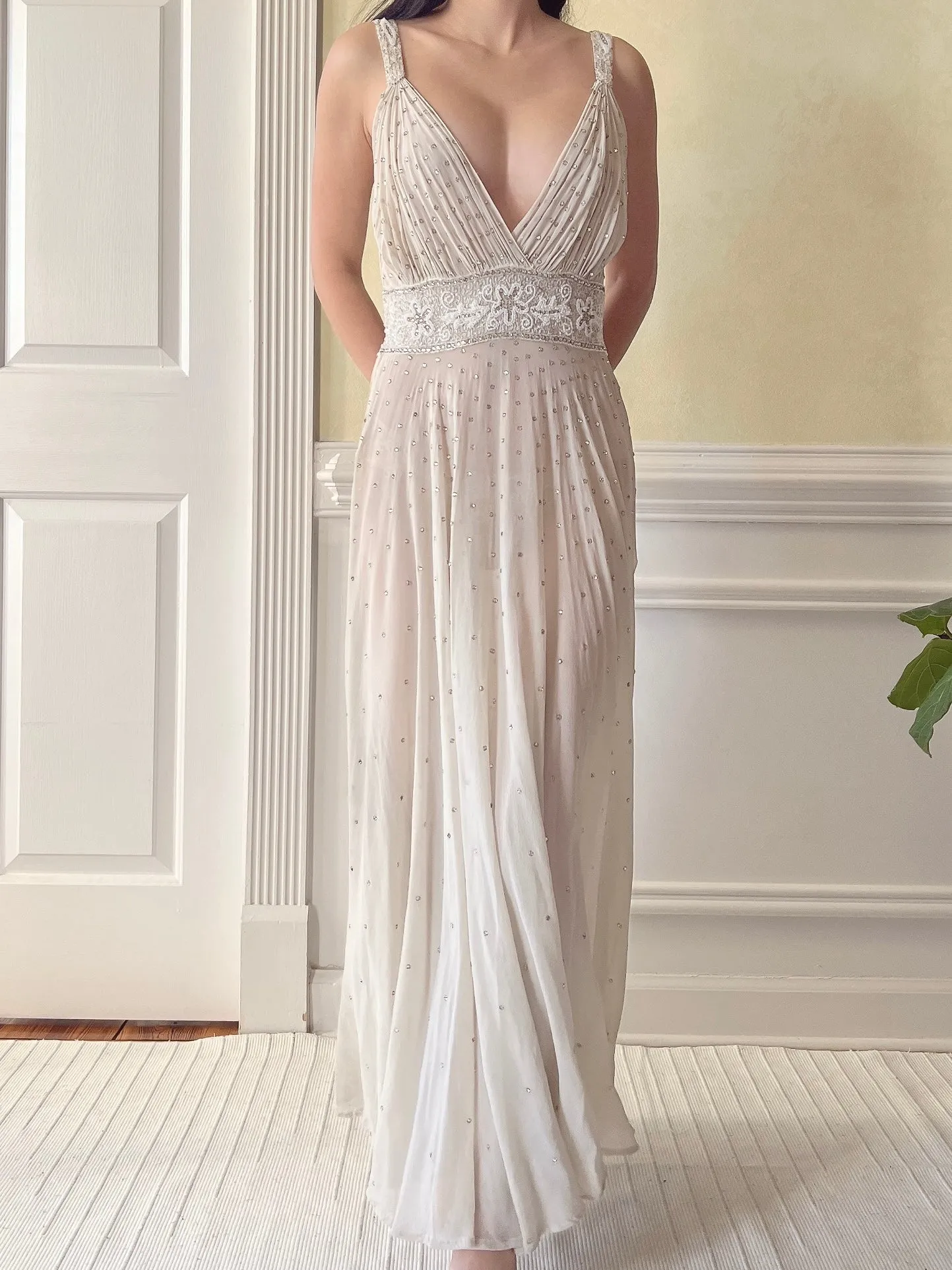 1930s Silk Crystal Embellished Dress - S