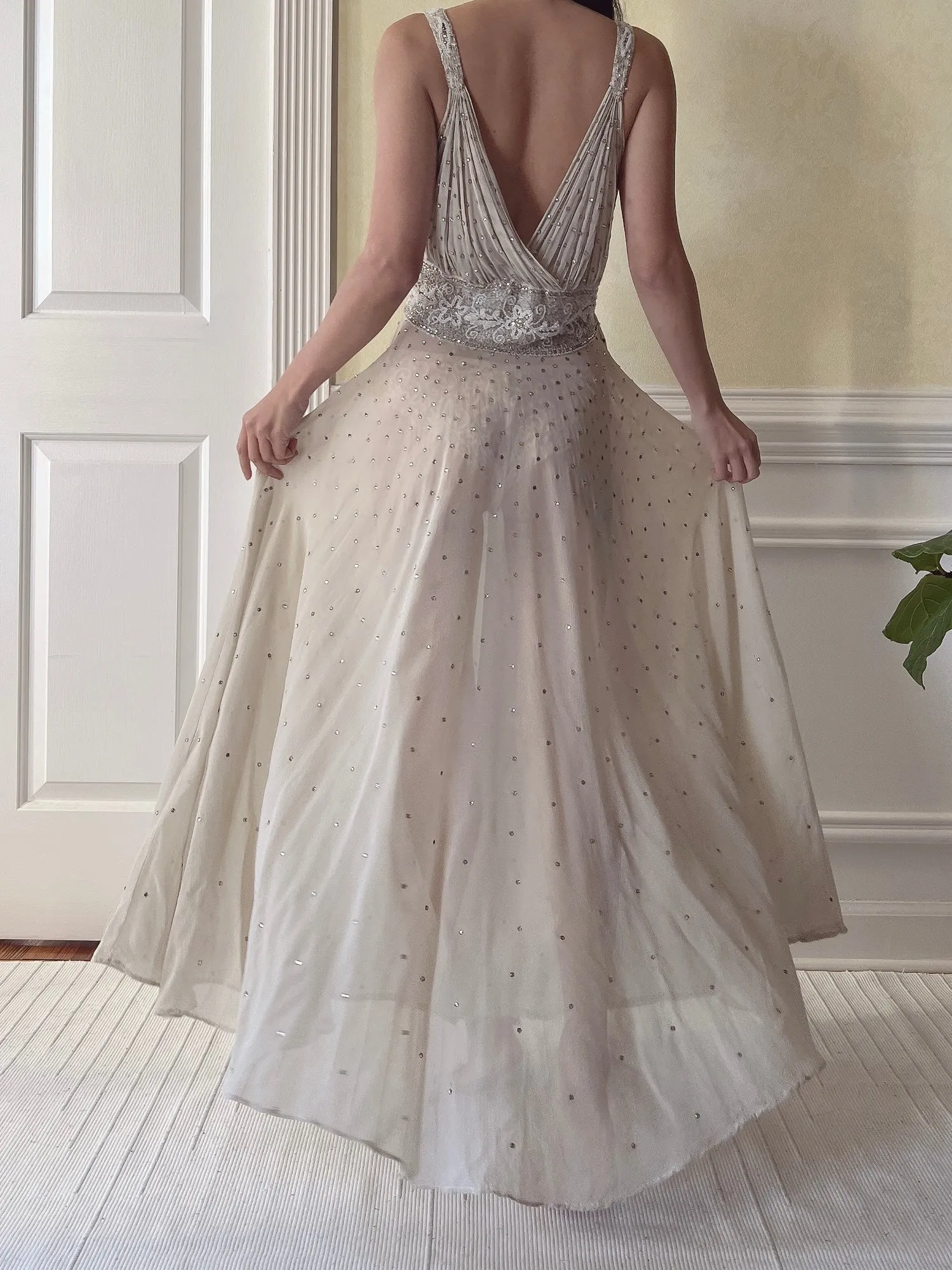 1930s Silk Crystal Embellished Dress - S