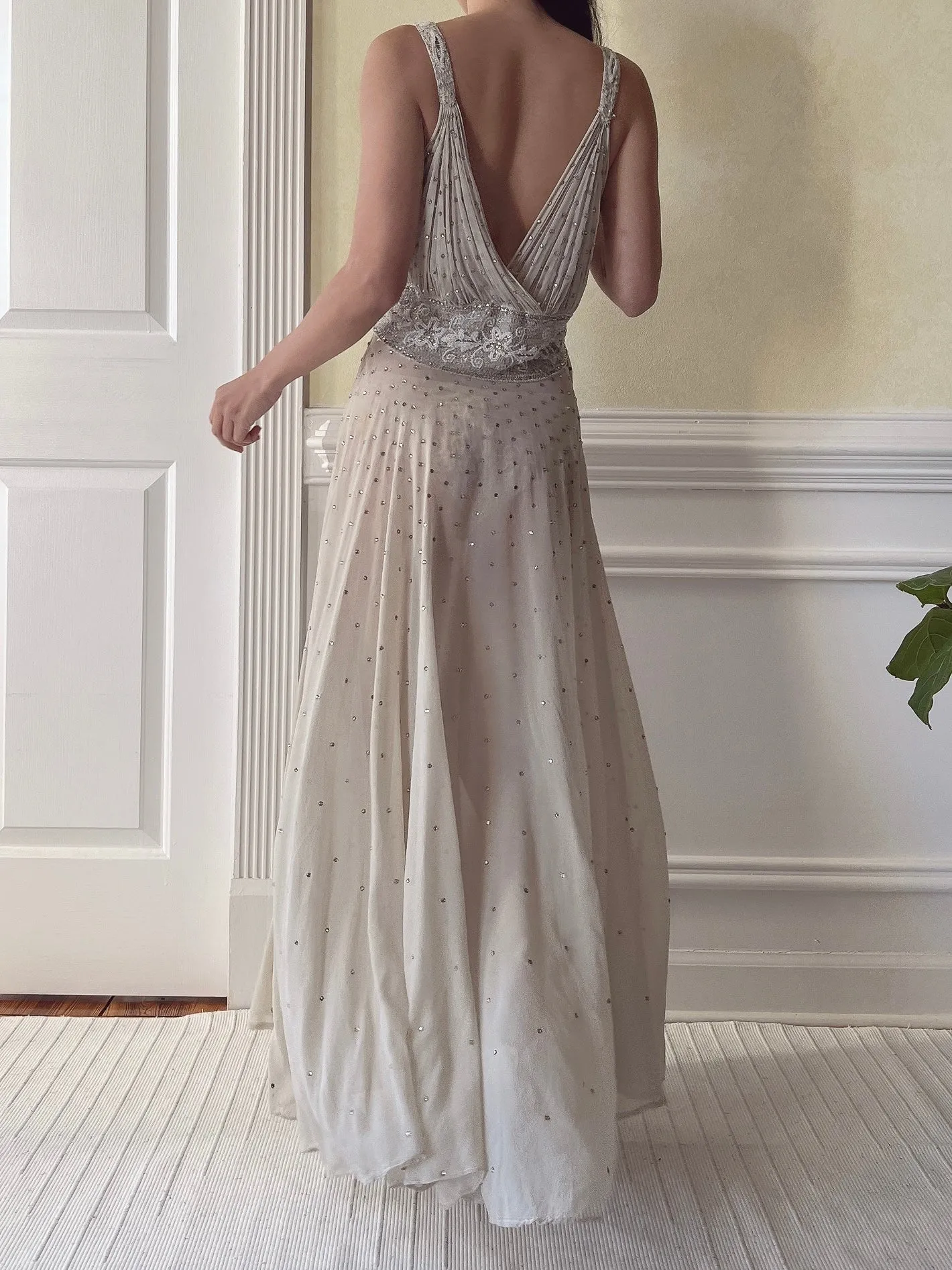 1930s Silk Crystal Embellished Dress - S