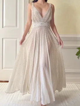 1930s Silk Crystal Embellished Dress - S