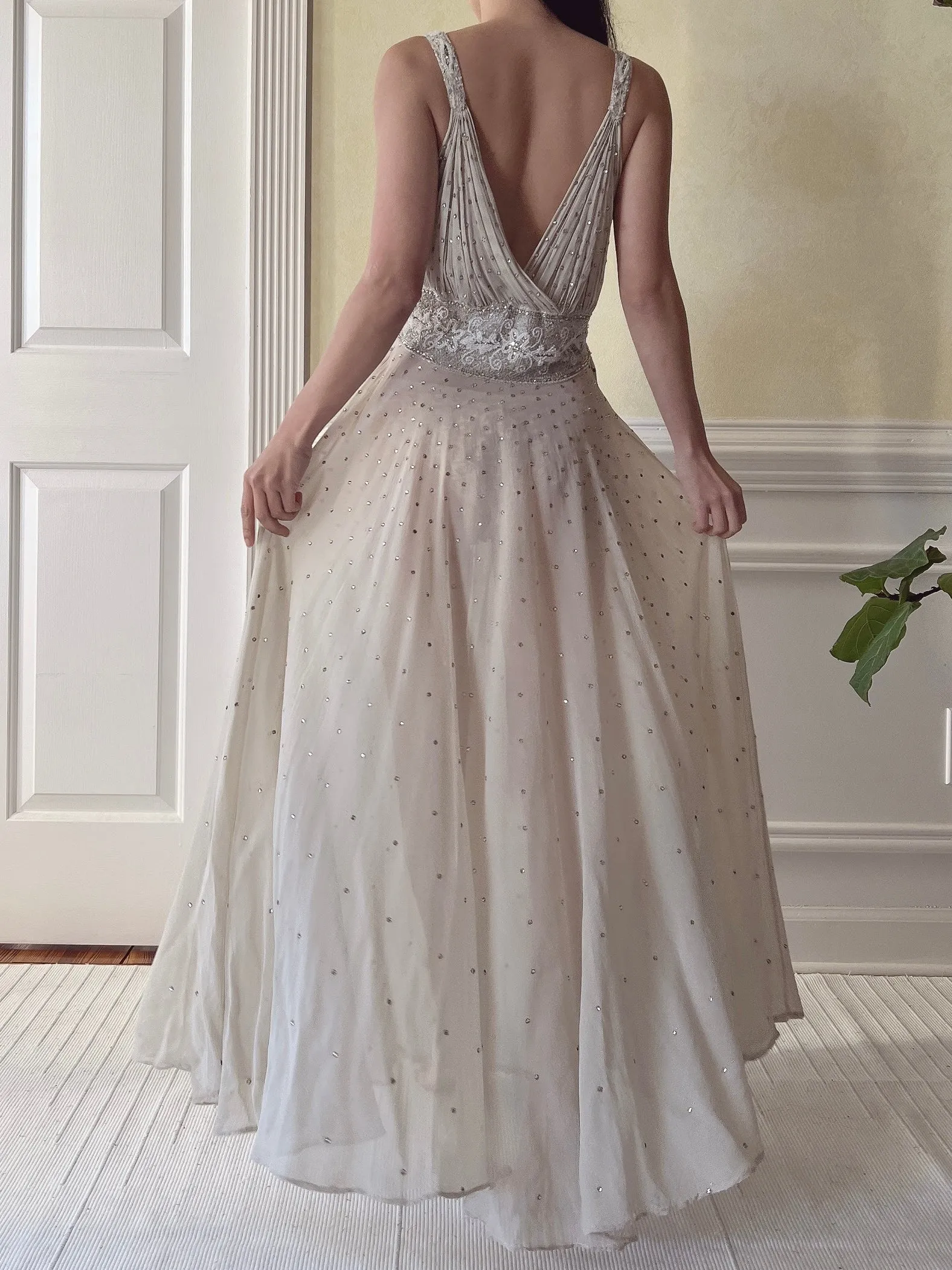 1930s Silk Crystal Embellished Dress - S