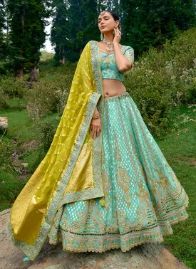 Aqua Blue Embroidery Wedding Lehenga Choli