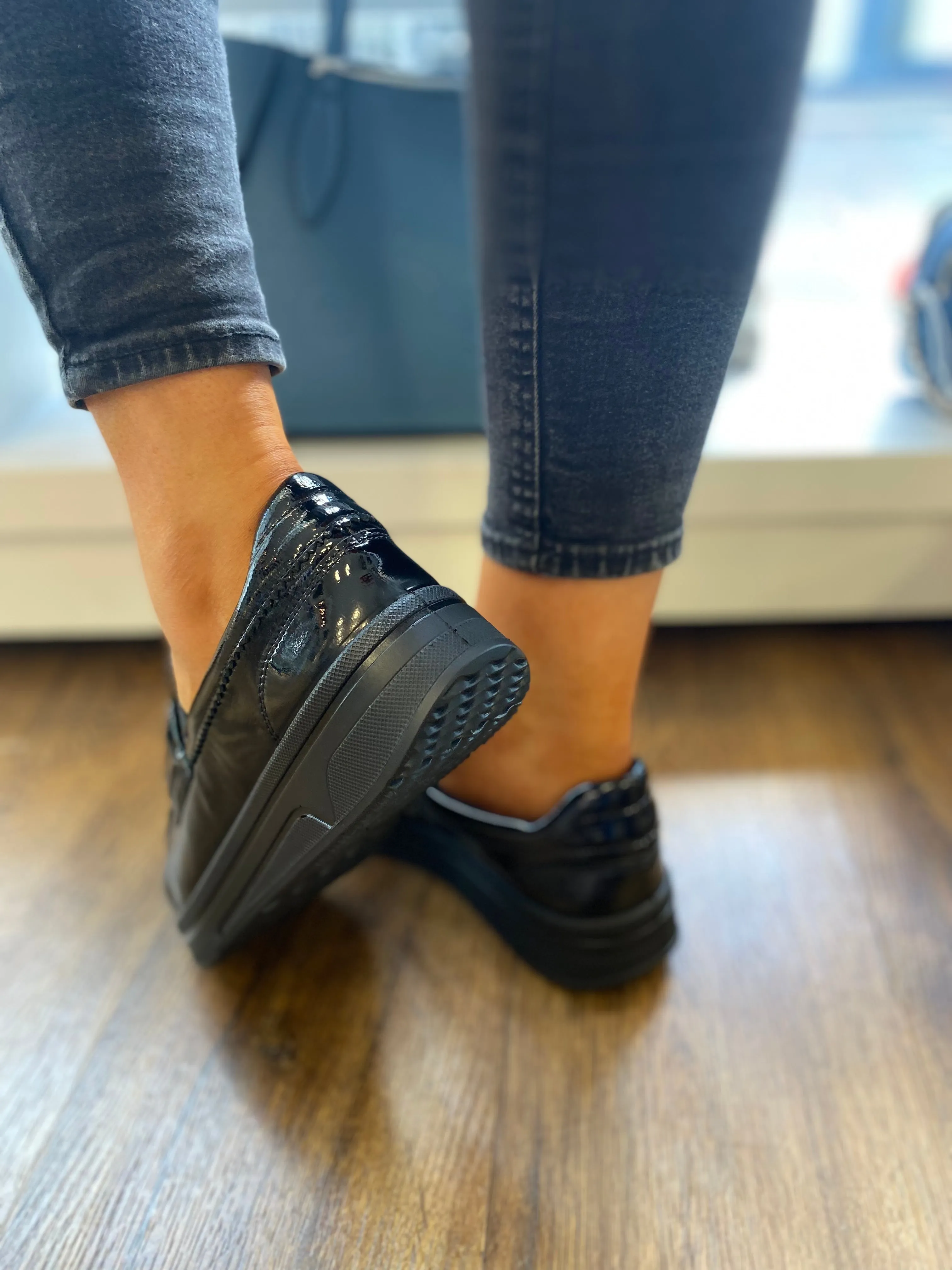 Ara Sappora Black Patent Slip On Shoe - Wide Fit