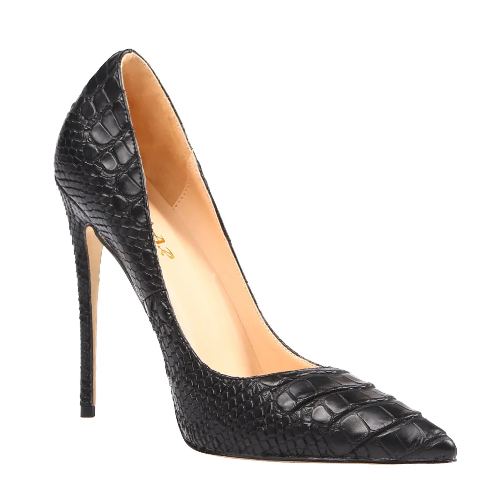 Black Snakeskin 12cm Stilettos Dress Party High Heel Pumps