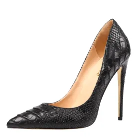 Black Snakeskin 12cm Stilettos Dress Party High Heel Pumps