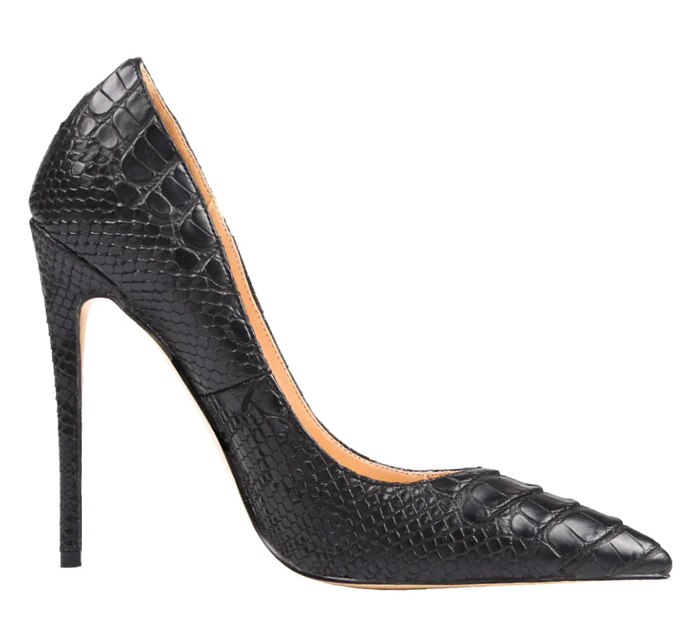 Black Snakeskin 12cm Stilettos Dress Party High Heel Pumps
