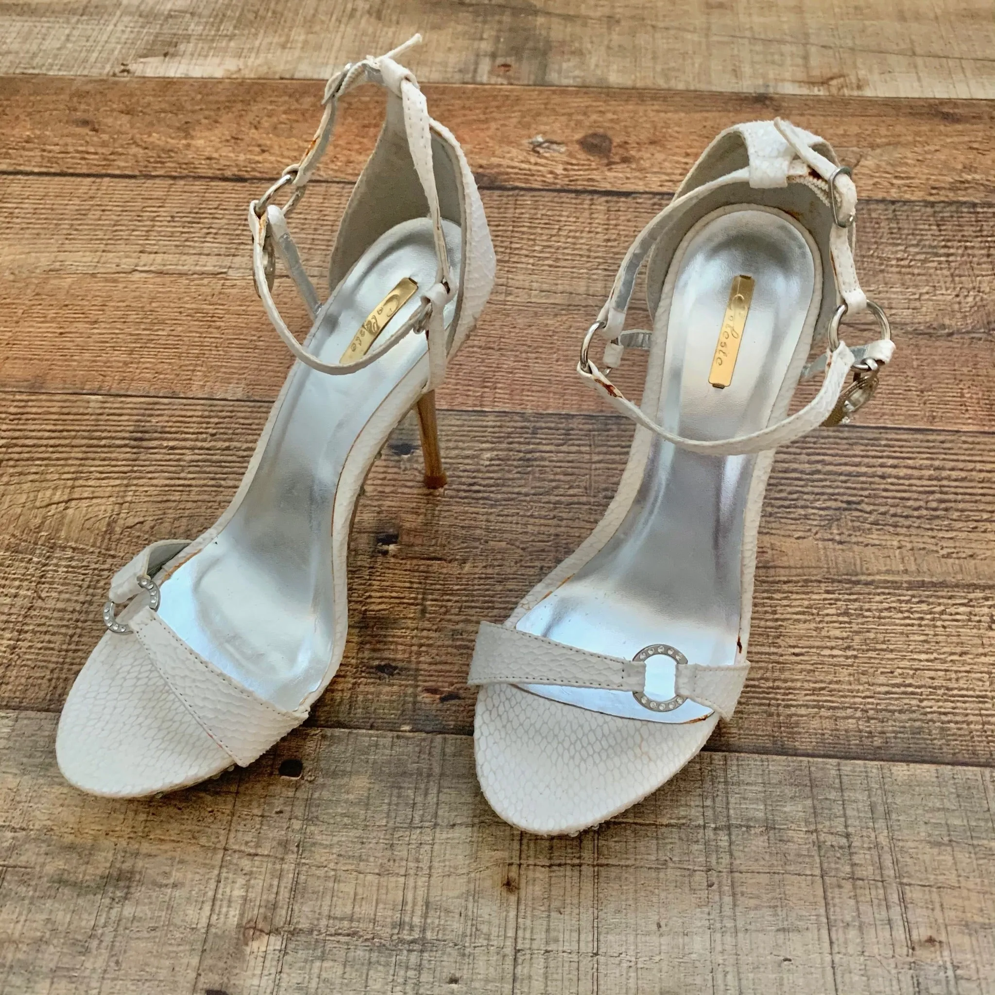 Celeste Animal Print Faux Leather Sandal Stilettos- Size 8.5