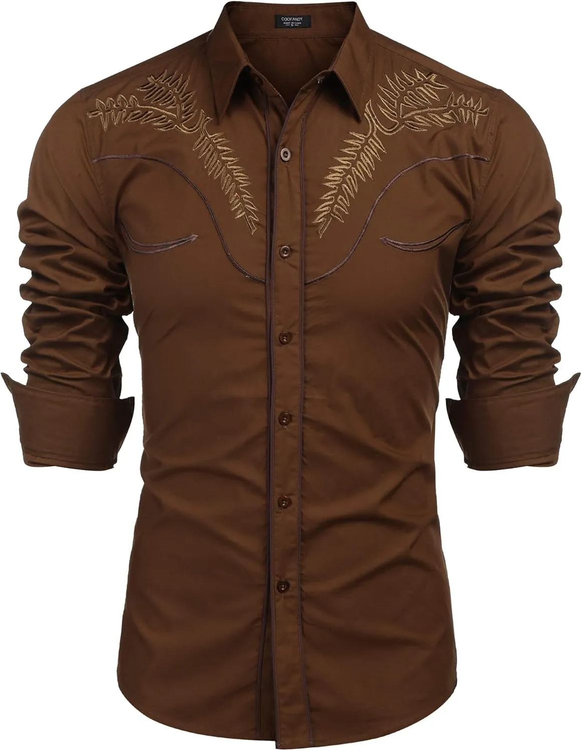 COOFANDY Men's Western Shirts Long Sleeve Embroideres Cowboy Shirts Casual Button Down Shirt