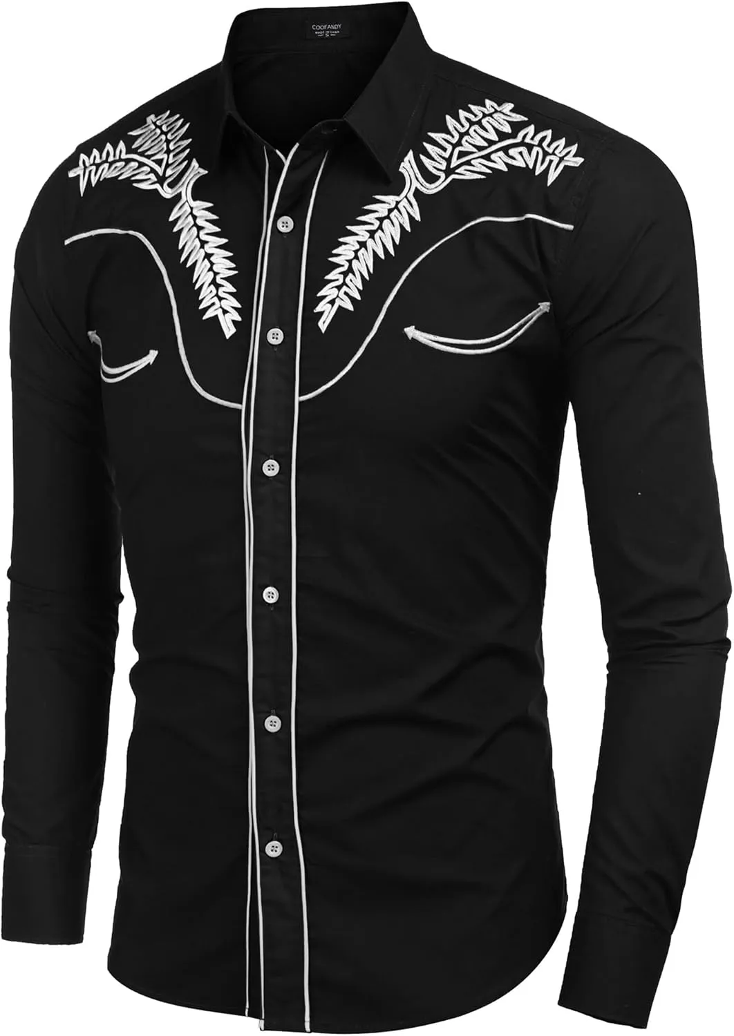 COOFANDY Men's Western Shirts Long Sleeve Embroideres Cowboy Shirts Casual Button Down Shirt