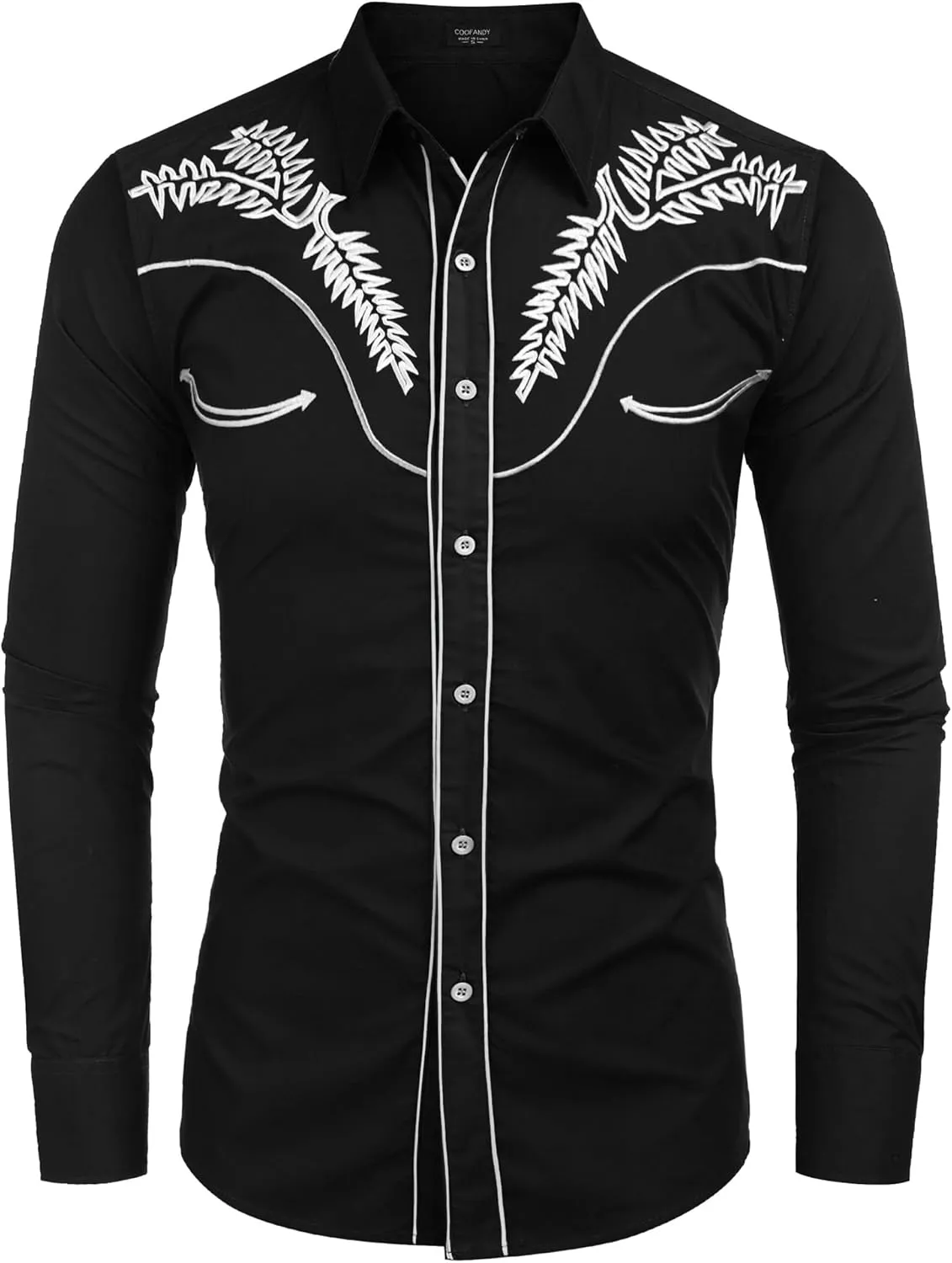 COOFANDY Men's Western Shirts Long Sleeve Embroideres Cowboy Shirts Casual Button Down Shirt