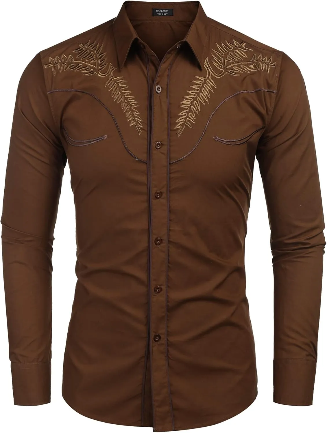 COOFANDY Men's Western Shirts Long Sleeve Embroideres Cowboy Shirts Casual Button Down Shirt