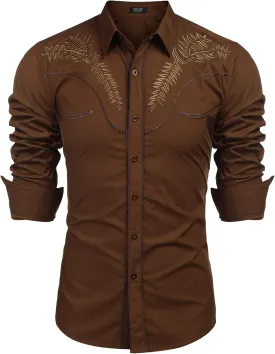 COOFANDY Men's Western Shirts Long Sleeve Embroideres Cowboy Shirts Casual Button Down Shirt