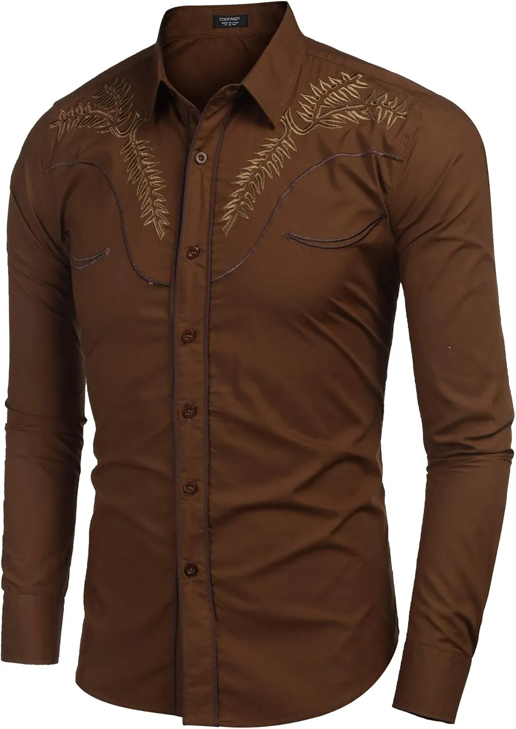 COOFANDY Men's Western Shirts Long Sleeve Embroideres Cowboy Shirts Casual Button Down Shirt