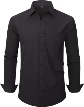 corfty Men Long Sleeve Dress Shirt - Regular Fit Stretch Free-Wrinkle Casual Button Down Shirt