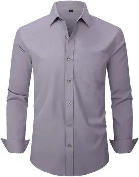 corfty Men Long Sleeve Dress Shirt - Regular Fit Stretch Free-Wrinkle Casual Button Down Shirt