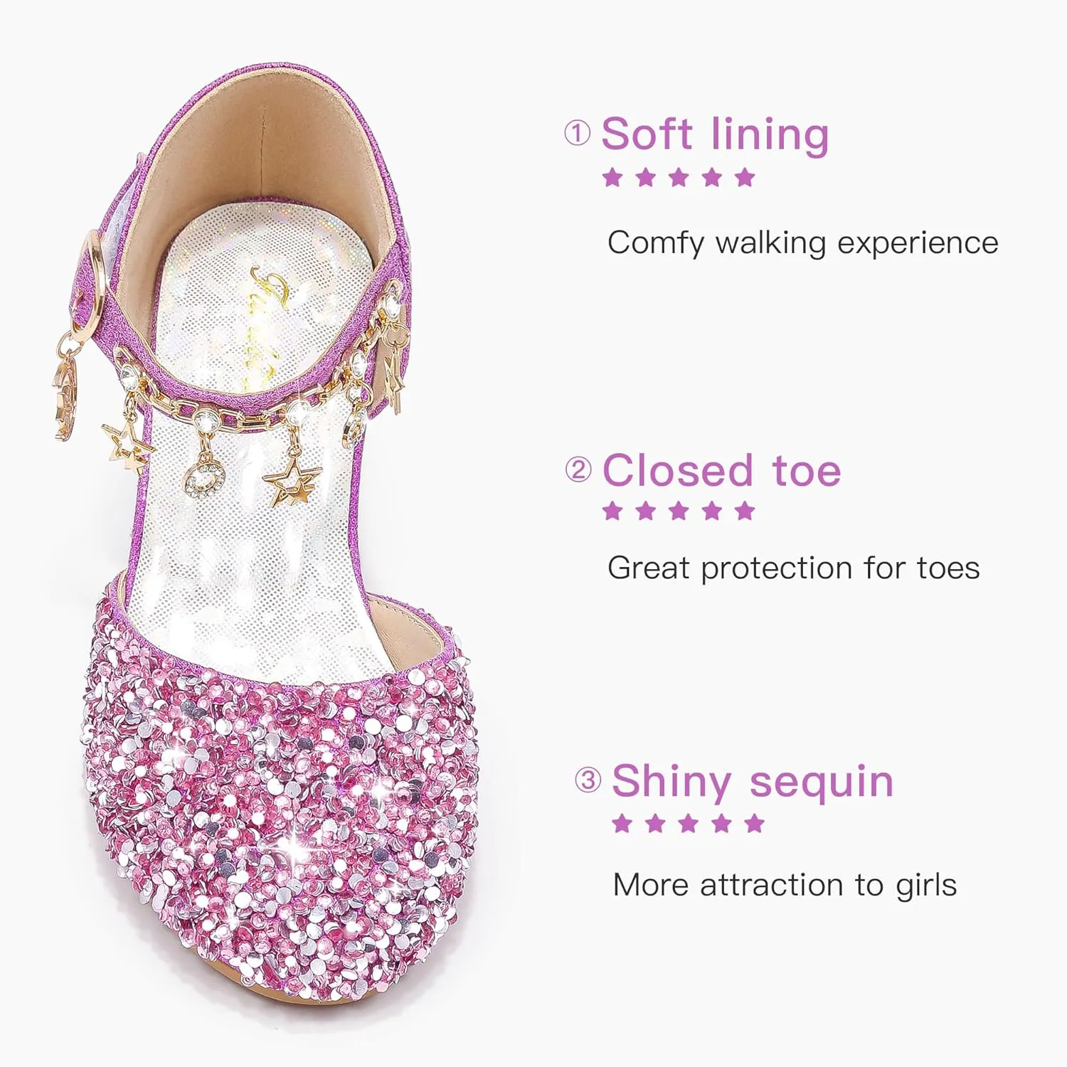Furdeour Girls Dress Shoes Princess Crystal High Heels Closed Toe Party Wedding Flower Girls Shoes Toddler Little Big Kid