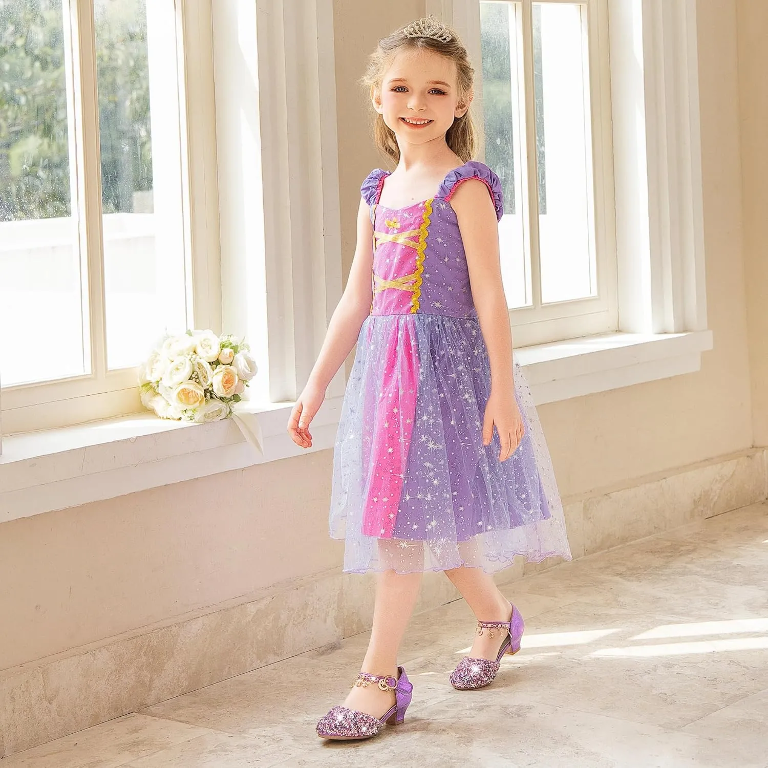 Furdeour Girls Dress Shoes Princess Crystal High Heels Closed Toe Party Wedding Flower Girls Shoes Toddler Little Big Kid