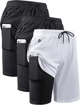 JWJ Mens 2 in 1 Running Shorts Quick Dry Gym Athletic Workout Clothes with Side Pockets