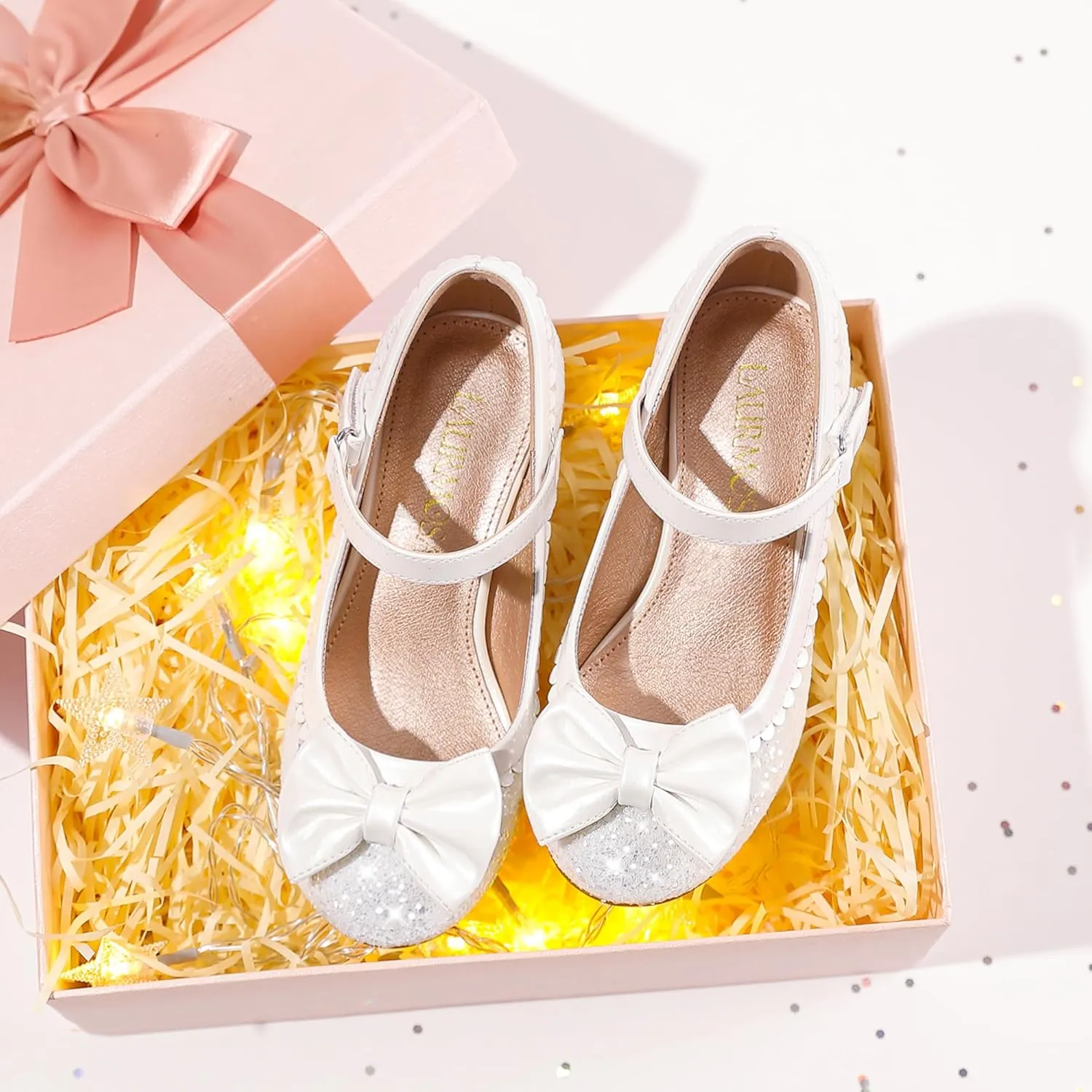 Princess Shoes High Heel Toddler Girls Dress Shoes Cute Bowknot Sparkle Mary Jane Flower Girls Wedding Birthday Party Prom for Little Big Kids