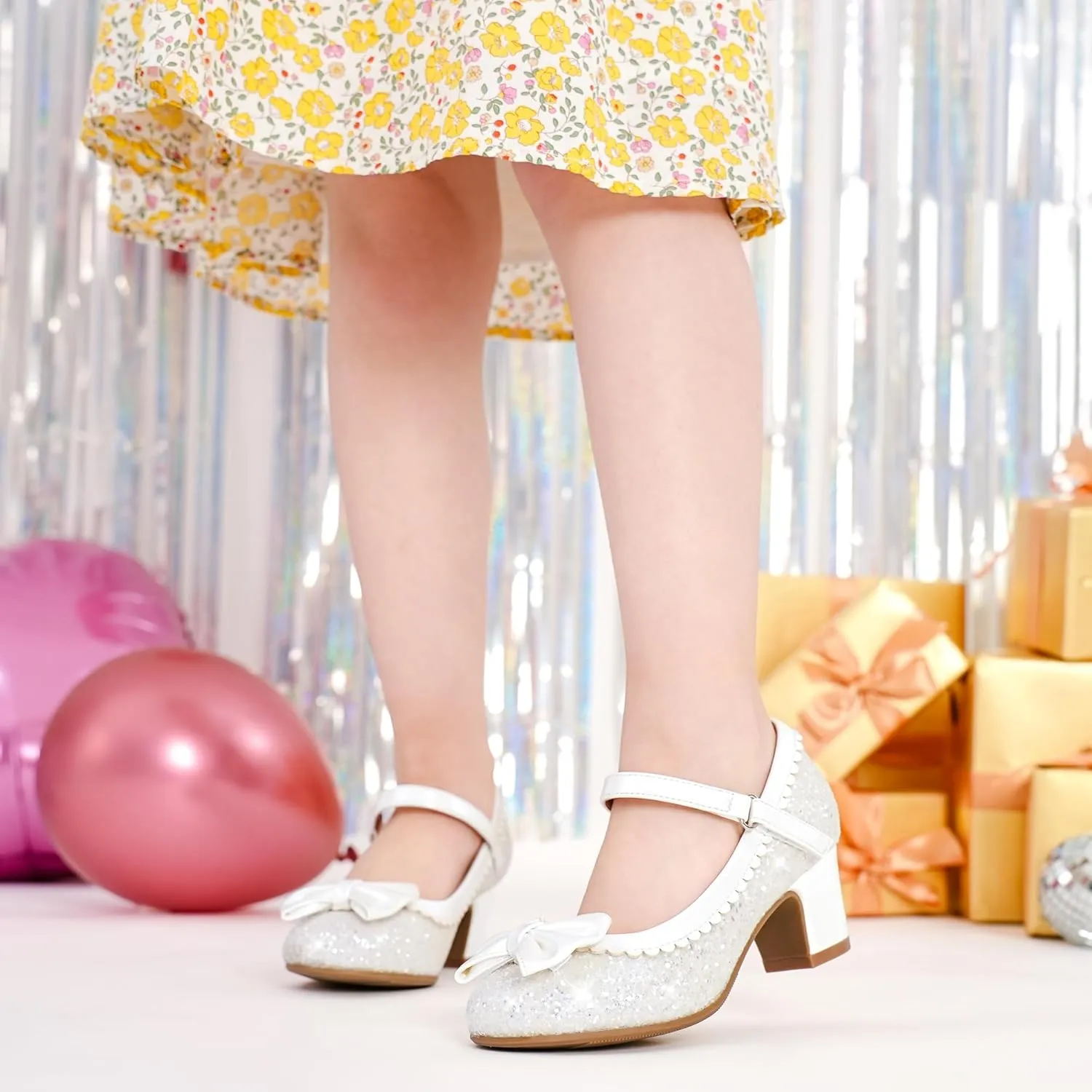 Princess Shoes High Heel Toddler Girls Dress Shoes Cute Bowknot Sparkle Mary Jane Flower Girls Wedding Birthday Party Prom for Little Big Kids