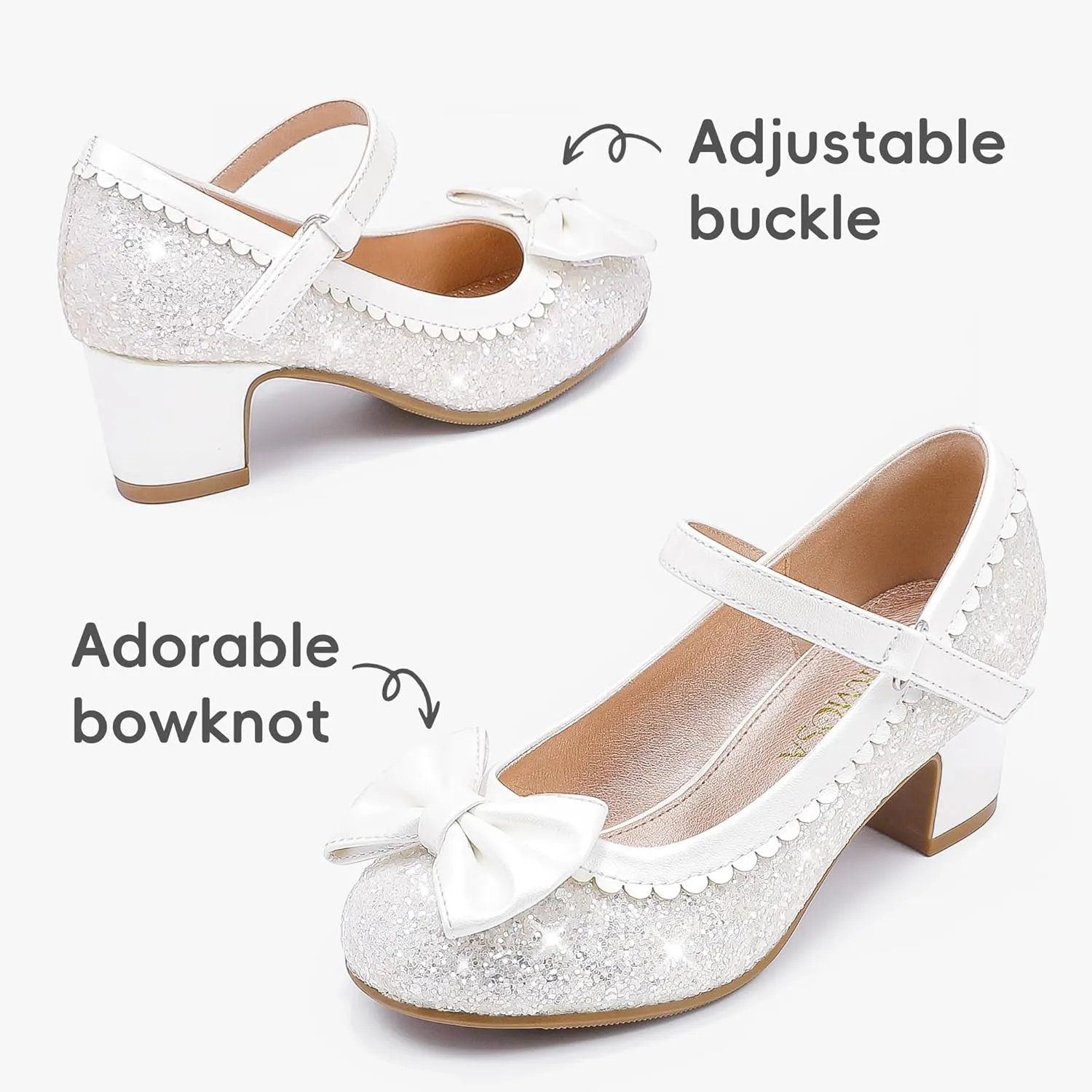 Princess Shoes High Heel Toddler Girls Dress Shoes Cute Bowknot Sparkle Mary Jane Flower Girls Wedding Birthday Party Prom for Little Big Kids