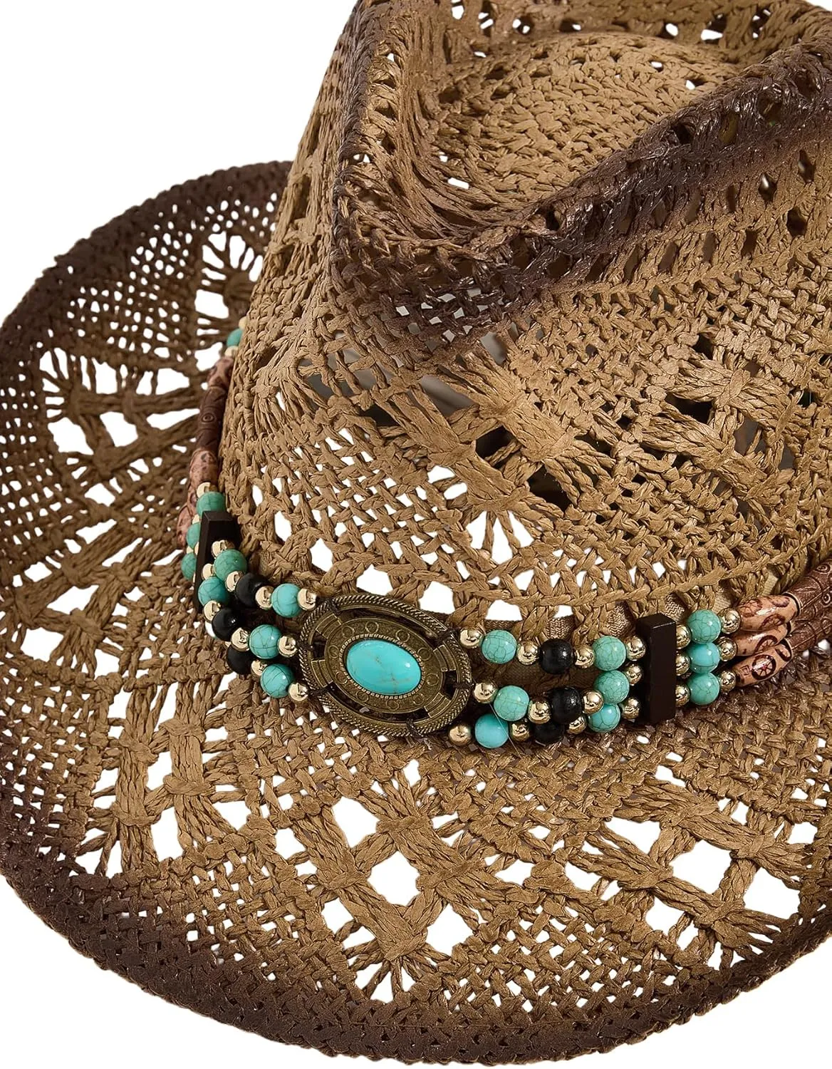 QWINEE Western Straw Cowboy Hat Cowgirl Hats Hollow Out Summer Beach Sun Hat for Women Men