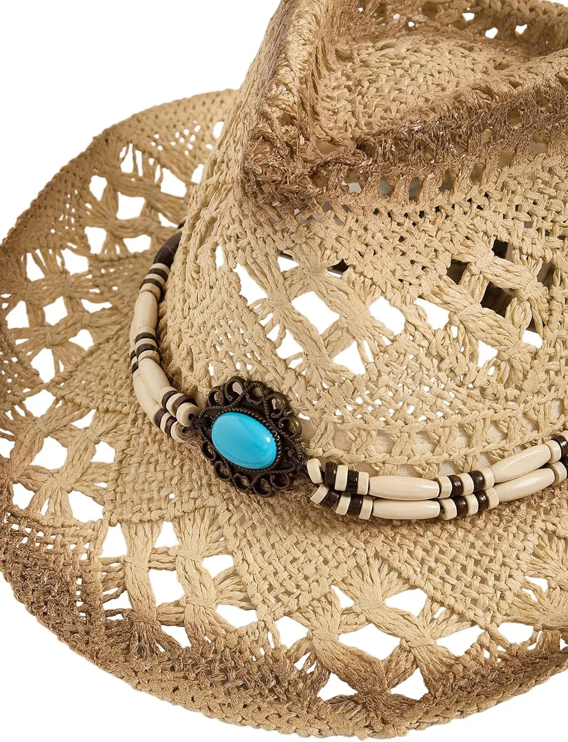 QWINEE Western Straw Cowboy Hat Cowgirl Hats Hollow Out Summer Beach Sun Hat for Women Men
