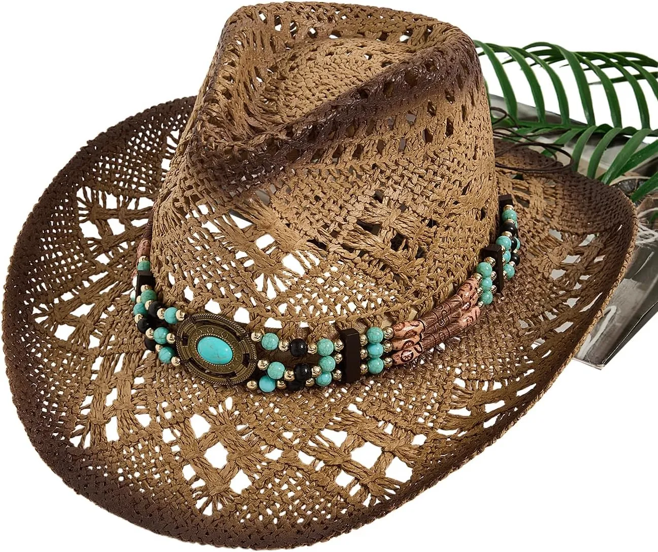QWINEE Western Straw Cowboy Hat Cowgirl Hats Hollow Out Summer Beach Sun Hat for Women Men