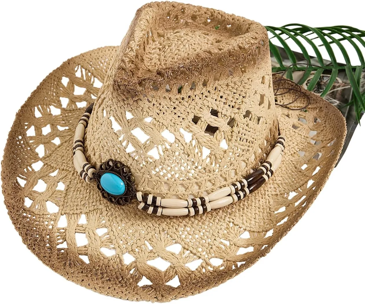 QWINEE Western Straw Cowboy Hat Cowgirl Hats Hollow Out Summer Beach Sun Hat for Women Men
