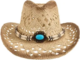 QWINEE Western Straw Cowboy Hat Cowgirl Hats Hollow Out Summer Beach Sun Hat for Women Men