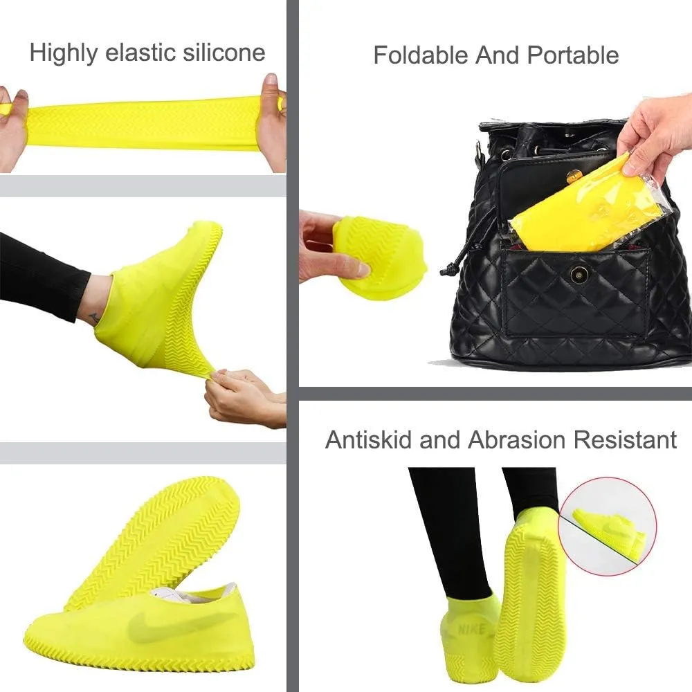 Waterproof Shoe Covers, Non-Slip Water Resistant Overshoes Silicone Rubber Rain Shoe Cover Outdoor cycling Protectors apply to Men, Women, Kids (Large, Black)